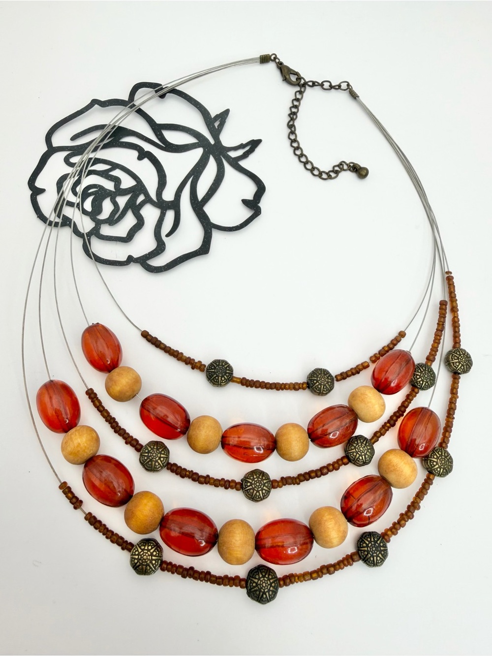 Multi-Strand Orange Bead Statement Necklace - Unbranded